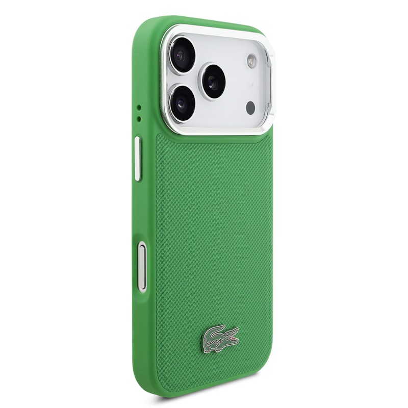 Apple iPhone 17 Pro Case Lacoste Original Licensed M-safe Charging Feature PU Pique Pattern Stand Metal Logo Cover - 15