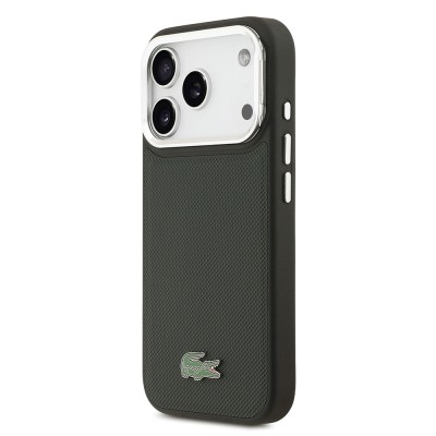 Apple iPhone 17 Pro Case Lacoste Original Licensed M-safe Charging Feature PU Pique Pattern Stand Metal Logo Cover - 20