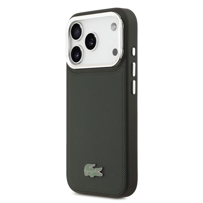 Apple iPhone 17 Pro Case Lacoste Original Licensed M-safe Charging Feature PU Pique Pattern Stand Metal Logo Cover - 20