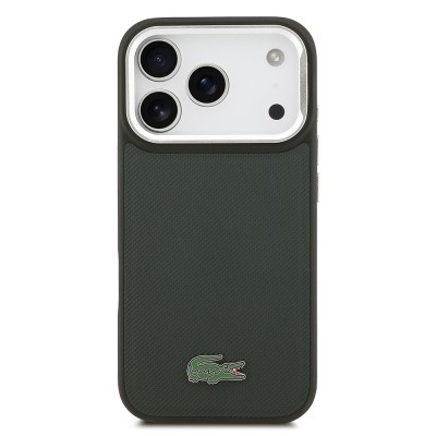 Apple iPhone 17 Pro Case Lacoste Original Licensed M-safe Charging Feature PU Pique Pattern Stand Metal Logo Cover - 21