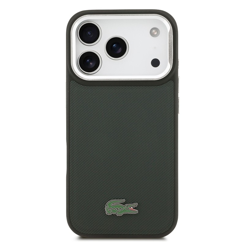 Apple iPhone 17 Pro Case Lacoste Original Licensed M-safe Charging Feature PU Pique Pattern Stand Metal Logo Cover - 21