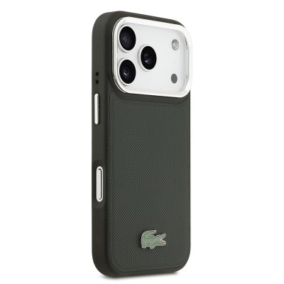 Apple iPhone 17 Pro Case Lacoste Original Licensed M-safe Charging Feature PU Pique Pattern Stand Metal Logo Cover - 22