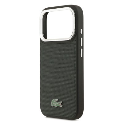 Apple iPhone 17 Pro Case Lacoste Original Licensed M-safe Charging Feature PU Pique Pattern Stand Metal Logo Cover - 24