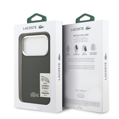 Apple iPhone 17 Pro Case Lacoste Original Licensed M-safe Charging Feature PU Pique Pattern Stand Metal Logo Cover - 26