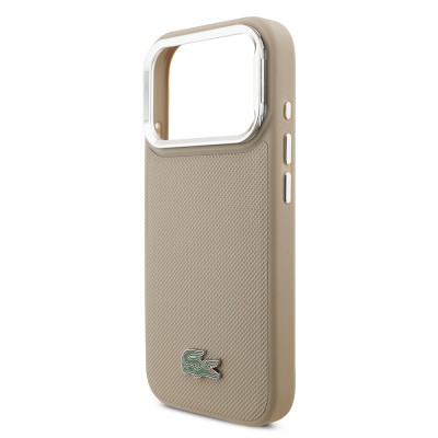 Apple iPhone 17 Pro Case Lacoste Original Licensed M-safe Charging Feature PU Pique Pattern Stand Metal Logo Cover - 31