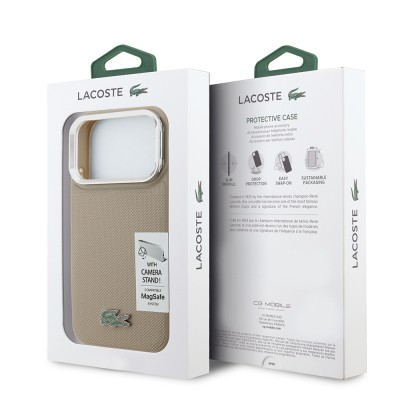 Apple iPhone 17 Pro Case Lacoste Original Licensed M-safe Charging Feature PU Pique Pattern Stand Metal Logo Cover - 33