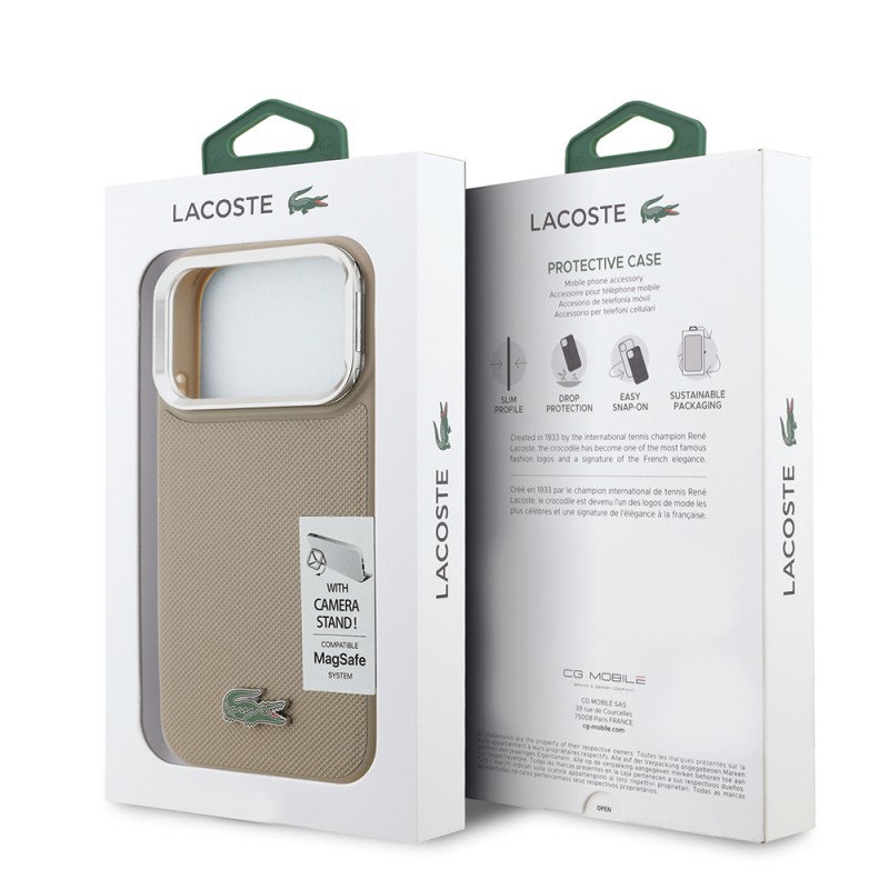 Apple iPhone 17 Pro Case Lacoste Original Licensed M-safe Charging Feature PU Pique Pattern Stand Metal Logo Cover - 33