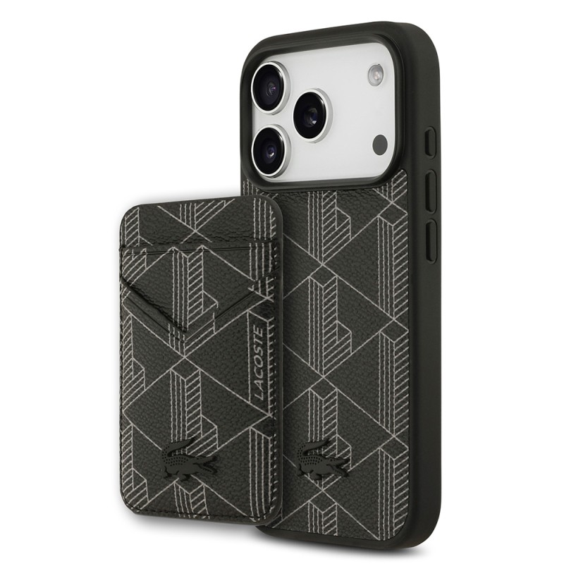 Apple iPhone 17 Pro Case Lacoste Original Licensed M-Safe Charging Function PU Leather Design Card Holder Mixed Monogram Pattern Cover - 1