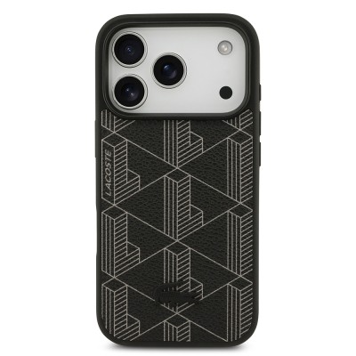 Apple iPhone 17 Pro Case Lacoste Original Licensed M-Safe Charging Function PU Leather Design Card Holder Mixed Monogram Pattern Cover - 5