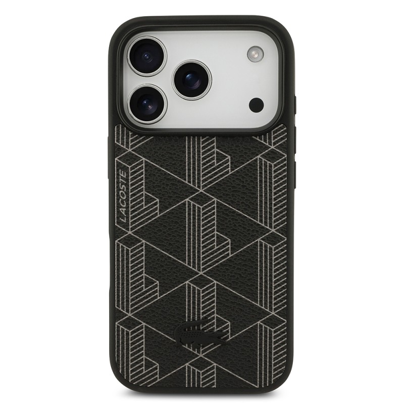 Apple iPhone 17 Pro Case Lacoste Original Licensed M-Safe Charging Function PU Leather Design Card Holder Mixed Monogram Pattern Cover - 5