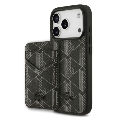 Apple iPhone 17 Pro Case Lacoste Original Licensed M-Safe Charging Function PU Leather Design Card Holder Mixed Monogram Pattern Cover - 2