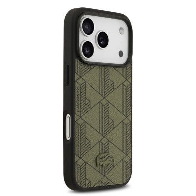 Apple iPhone 17 Pro Case Lacoste Original Licensed M-Safe Charging Function PU Leather Design Card Holder Mixed Monogram Pattern Cover - 16