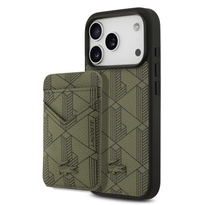 Apple iPhone 17 Pro Case Lacoste Original Licensed M-Safe Charging Function PU Leather Design Card Holder Mixed Monogram Pattern Cover - 3