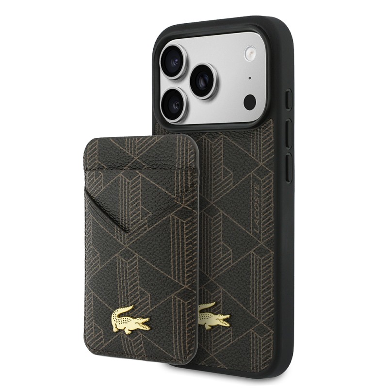 Apple iPhone 17 Pro Case Lacoste Original Licensed M-Safe Charging Function PU Leather Design Card Holder Mixed Monogram Pattern Cover - 4