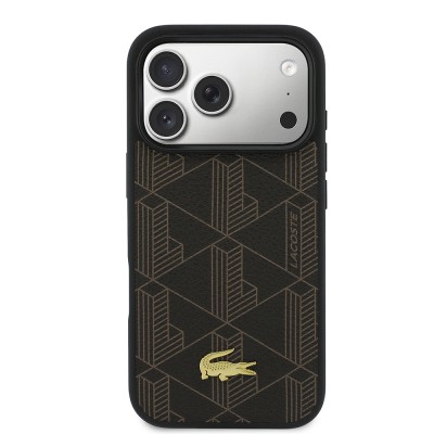 Apple iPhone 17 Pro Case Lacoste Original Licensed M-Safe Charging Function PU Leather Design Card Holder Mixed Monogram Pattern Cover - 26