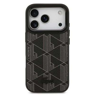 Apple iPhone 17 Pro Case Lacoste Original Licensed M-safe Charging Stand PU Leather Mixed Monogram Pattern Cover - 6