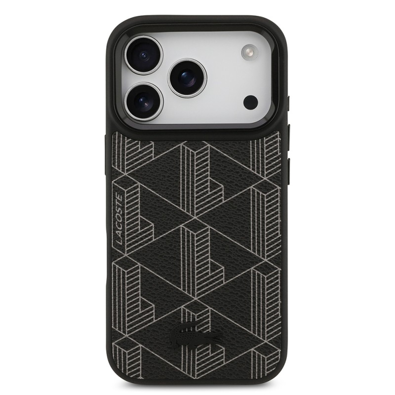 Apple iPhone 17 Pro Case Lacoste Original Licensed M-safe Charging Stand PU Leather Mixed Monogram Pattern Cover - 6