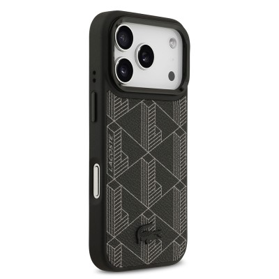 Apple iPhone 17 Pro Case Lacoste Original Licensed M-safe Charging Stand PU Leather Mixed Monogram Pattern Cover - 7