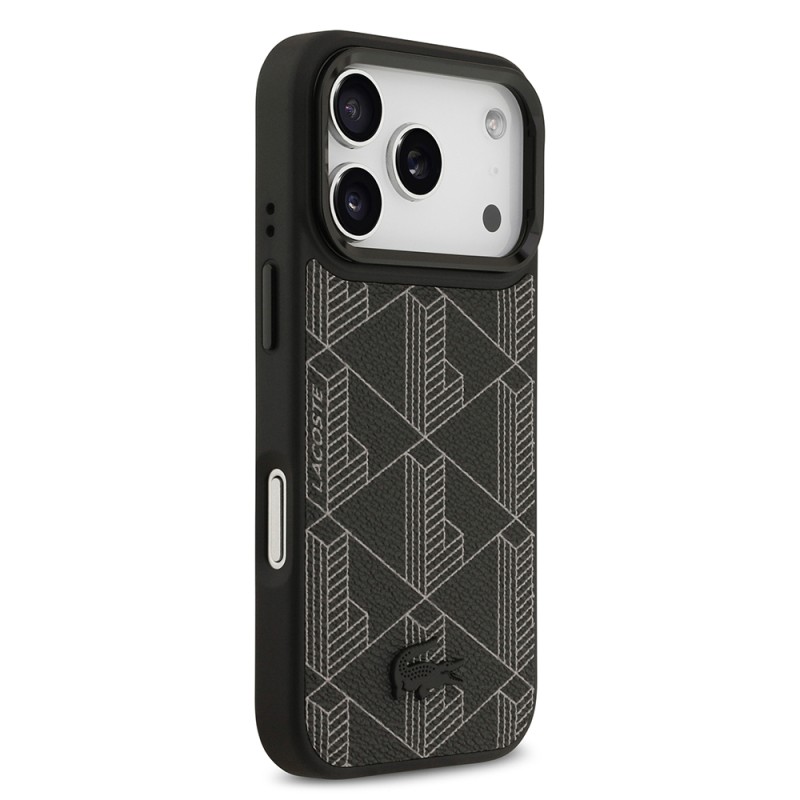 Apple iPhone 17 Pro Case Lacoste Original Licensed M-safe Charging Stand PU Leather Mixed Monogram Pattern Cover - 7