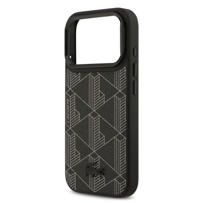 Apple iPhone 17 Pro Case Lacoste Original Licensed M-safe Charging Stand PU Leather Mixed Monogram Pattern Cover - 9