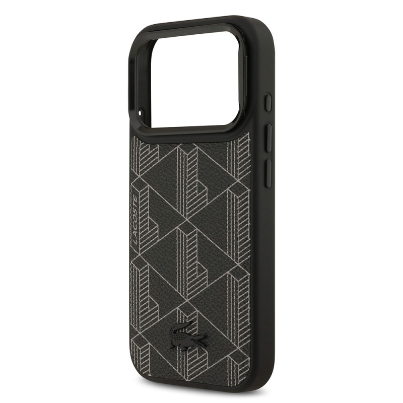 Apple iPhone 17 Pro Case Lacoste Original Licensed M-safe Charging Stand PU Leather Mixed Monogram Pattern Cover - 9
