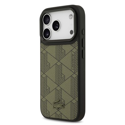 Apple iPhone 17 Pro Case Lacoste Original Licensed M-safe Charging Stand PU Leather Mixed Monogram Pattern Cover - 12