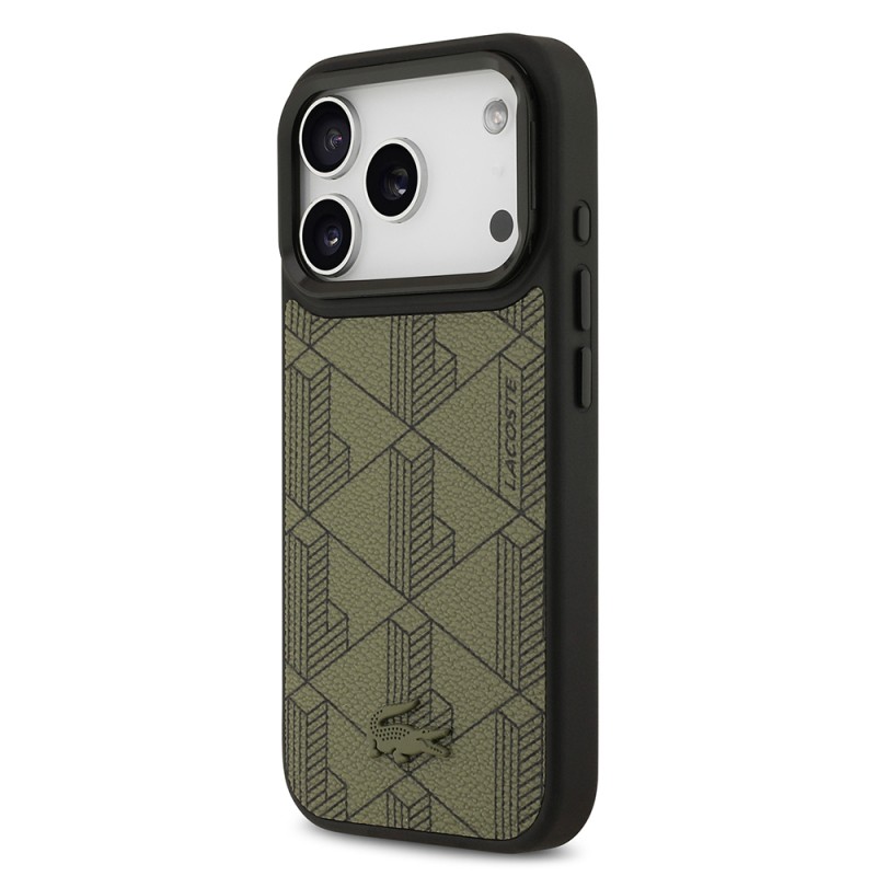 Apple iPhone 17 Pro Case Lacoste Original Licensed M-safe Charging Stand PU Leather Mixed Monogram Pattern Cover - 12