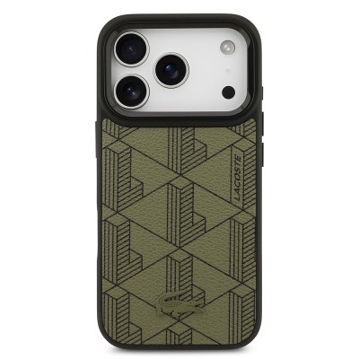Apple iPhone 17 Pro Case Lacoste Original Licensed M-safe Charging Stand PU Leather Mixed Monogram Pattern Cover - 13