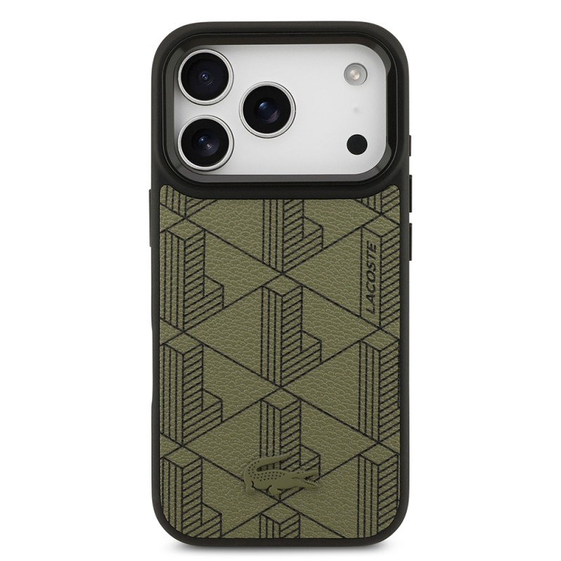Apple iPhone 17 Pro Case Lacoste Original Licensed M-safe Charging Stand PU Leather Mixed Monogram Pattern Cover - 13
