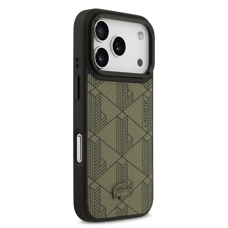 Apple iPhone 17 Pro Case Lacoste Original Licensed M-safe Charging Stand PU Leather Mixed Monogram Pattern Cover - 14