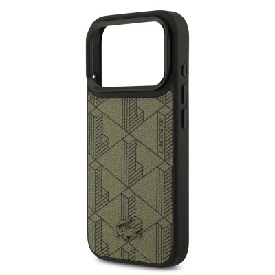 Apple iPhone 17 Pro Case Lacoste Original Licensed M-safe Charging Stand PU Leather Mixed Monogram Pattern Cover - 16