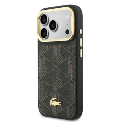 Apple iPhone 17 Pro Case Lacoste Original Licensed M-safe Charging Stand PU Leather Mixed Monogram Pattern Cover - 19
