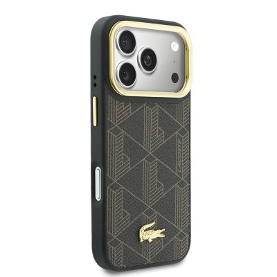 Apple iPhone 17 Pro Case Lacoste Original Licensed M-safe Charging Stand PU Leather Mixed Monogram Pattern Cover - 21