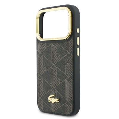 Apple iPhone 17 Pro Case Lacoste Original Licensed M-safe Charging Stand PU Leather Mixed Monogram Pattern Cover - 23