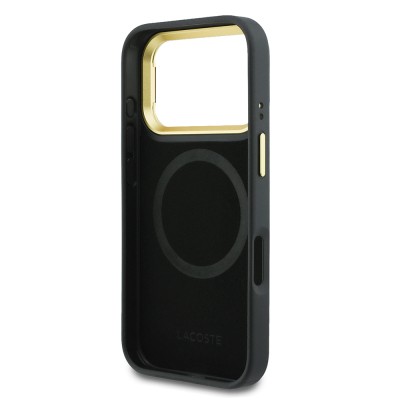 Apple iPhone 17 Pro Case Lacoste Original Licensed M-safe Charging Stand PU Leather Mixed Monogram Pattern Cover - 24