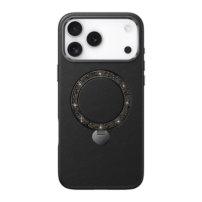 Apple iPhone 17 Pro Case M-safe Charging Enabled Leather Design Stand Pynana Dancing Circle Luxury Series Cover - Pynana