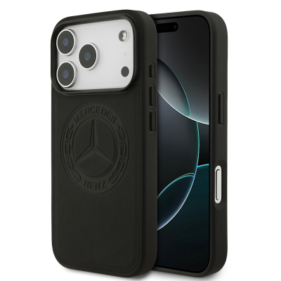 Apple iPhone 17 Pro Case Mercedes Benz Original Licensed M-Safe Charging Feature Genuine Leather Nostalgic Star Design Cover - Mercedes Benz