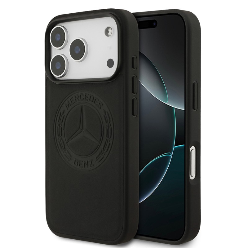 Apple iPhone 17 Pro Case Mercedes Benz Original Licensed M-Safe Charging Feature Genuine Leather Nostalgic Star Design Cover - 1