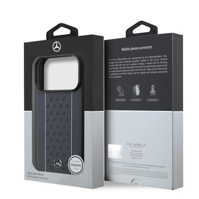 Apple iPhone 17 Pro Case Mercedes Benz Original Licensed M-Safe Charging Feature Striped Star Patterned Metal Logo Leather Cover - 17