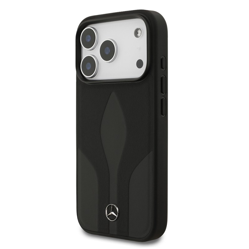 Apple iPhone 17 Pro Case Mercedes Benz Original Licensed M-Safe Charging Feature Textured Patterned Leather Cover - 4