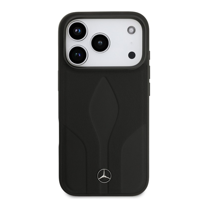 Apple iPhone 17 Pro Case Mercedes Benz Original Licensed M-Safe Charging Feature Textured Patterned Leather Cover - 5