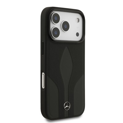 Apple iPhone 17 Pro Case Mercedes Benz Original Licensed M-Safe Charging Feature Textured Patterned Leather Cover - 6