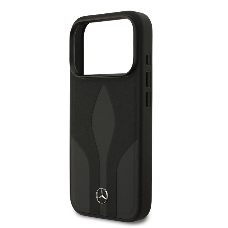 Apple iPhone 17 Pro Case Mercedes Benz Original Licensed M-Safe Charging Feature Textured Patterned Leather Cover - 8