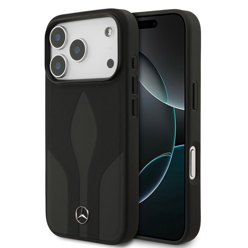 Apple iPhone 17 Pro Case Mercedes Benz Original Licensed M-Safe Charging Feature Textured Patterned Leather Cover - 2