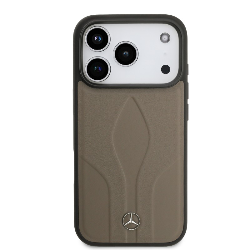 Apple iPhone 17 Pro Case Mercedes Benz Original Licensed M-Safe Charging Feature Textured Patterned Leather Cover - 12