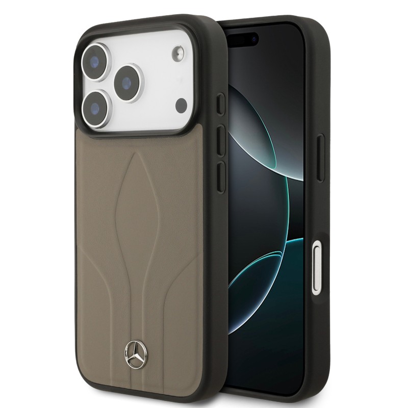 Apple iPhone 17 Pro Case Mercedes Benz Original Licensed M-Safe Charging Feature Textured Patterned Leather Cover - 3