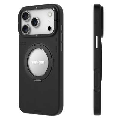 Apple iPhone 17 Pro Case with M-safe Charging Function, 360 Degree Stand, Simple Matte Leather Pattern, Youngkit Tech Leather Series Cover - 8
