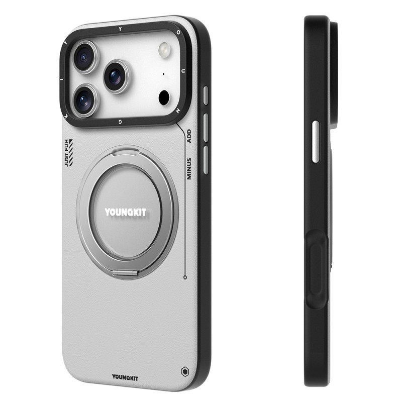 Apple iPhone 17 Pro Case with M-safe Charging Function, 360 Degree Stand, Simple Matte Leather Pattern, Youngkit Tech Leather Series Cover - 10