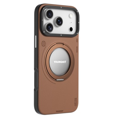 Apple iPhone 17 Pro Case with M-safe Charging Function, 360 Degree Stand, Simple Matte Leather Pattern, Youngkit Tech Leather Series Cover - 6