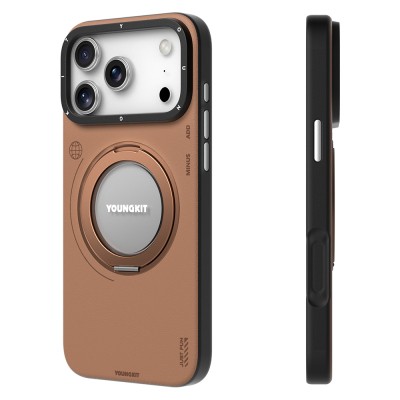 Apple iPhone 17 Pro Case with M-safe Charging Function, 360 Degree Stand, Simple Matte Leather Pattern, Youngkit Tech Leather Series Cover - 9